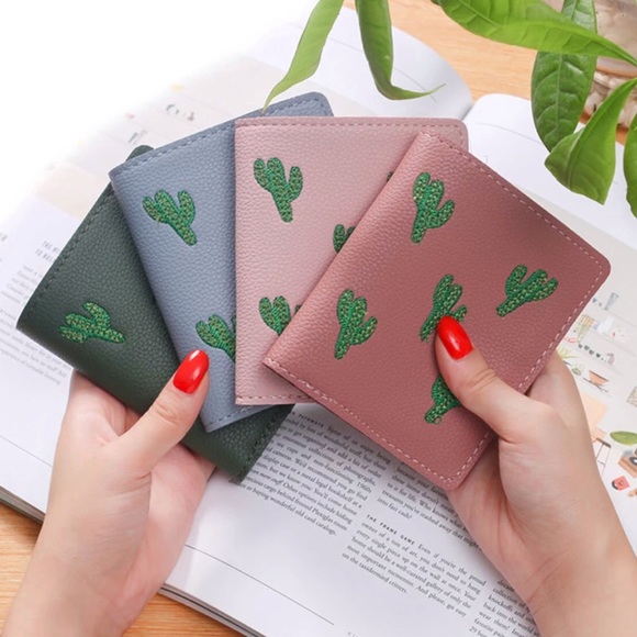 Handbags - Light Millennial Pink & Green Bifold Cactus Wallet